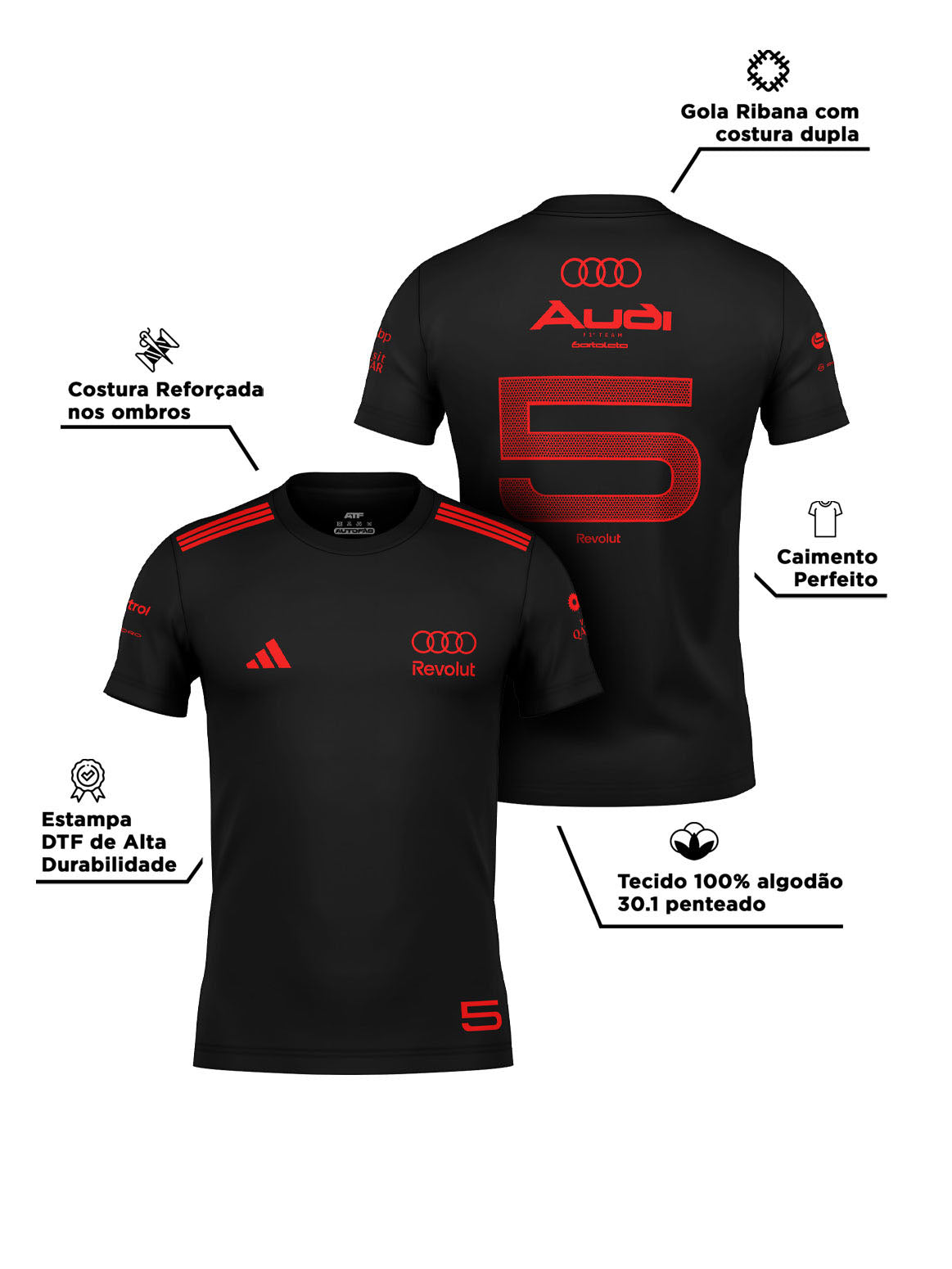 Camiseta Bortoleto Audi Edição Red & Black Algodão