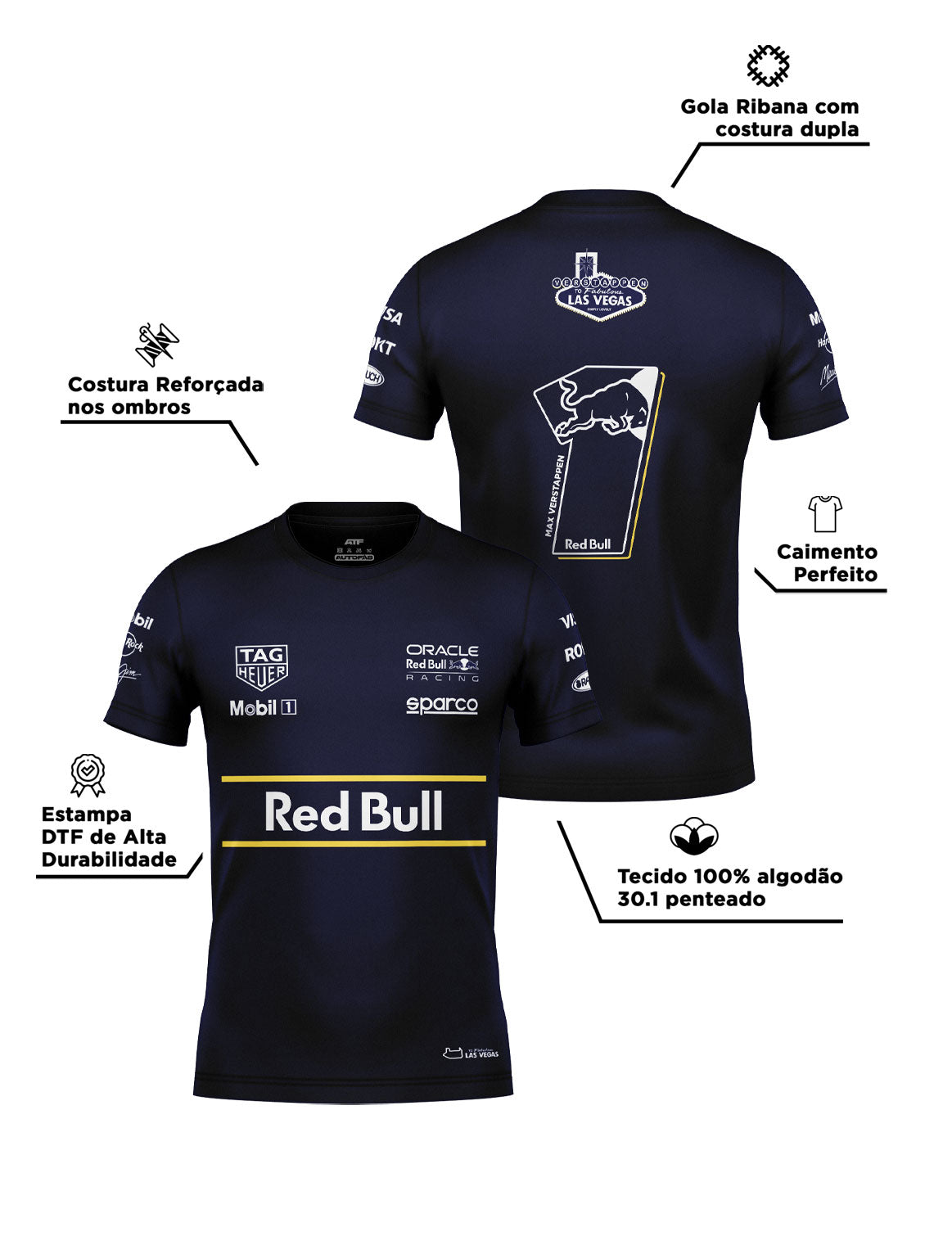 Camiseta Algodão Red Bull Verstappen Las Vegas 2025