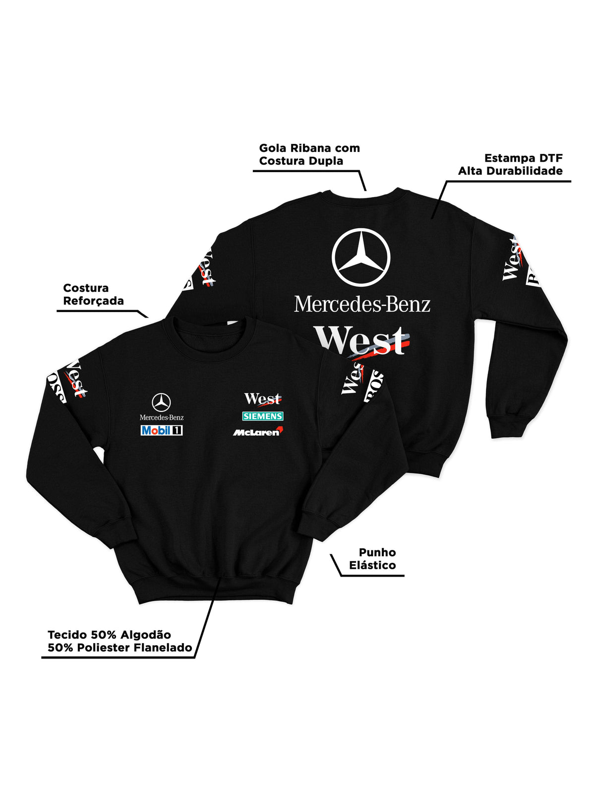 Moletom Mclaren West Mercedes Retrô Preto