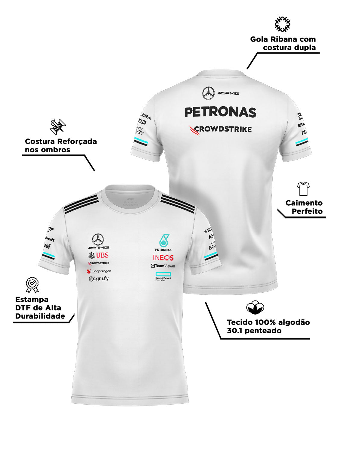 Camiseta Algodão Mercedes Equipe Branco 2025