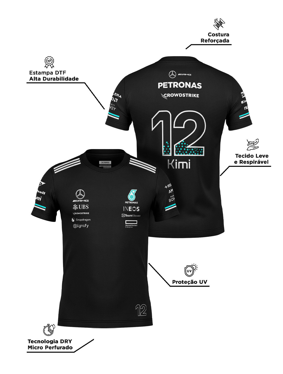 Camiseta Dryfit Mercedes Kimi Antonelli Preto 2025