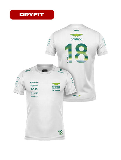 Camiseta Dryfit Aston Martin Lance Stroll Branco 2025