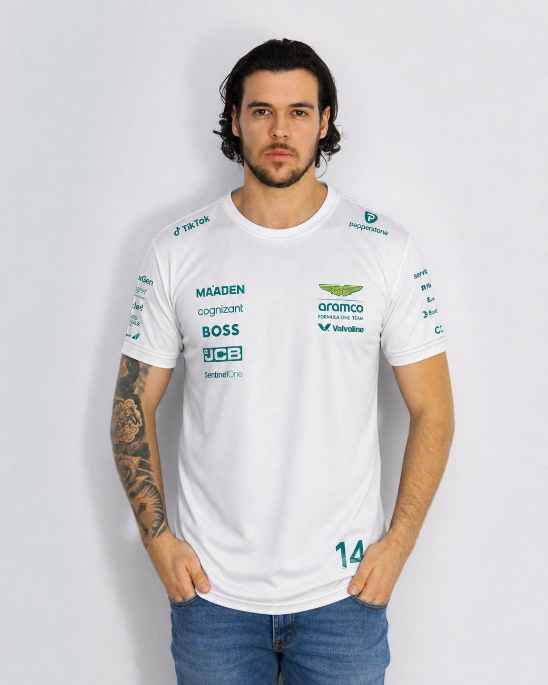 Camiseta Algodão Aston Martin Fernando Alonso Branco 2025