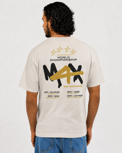 Camiseta Max Verstappen Campeão Mundial 2024 Off White Algodão